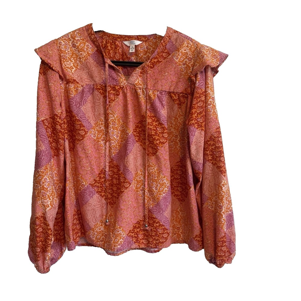 Womens Long Flutter Sleeve Patchwork Top XL 16-18 Casualcore Cottagecore Peasant